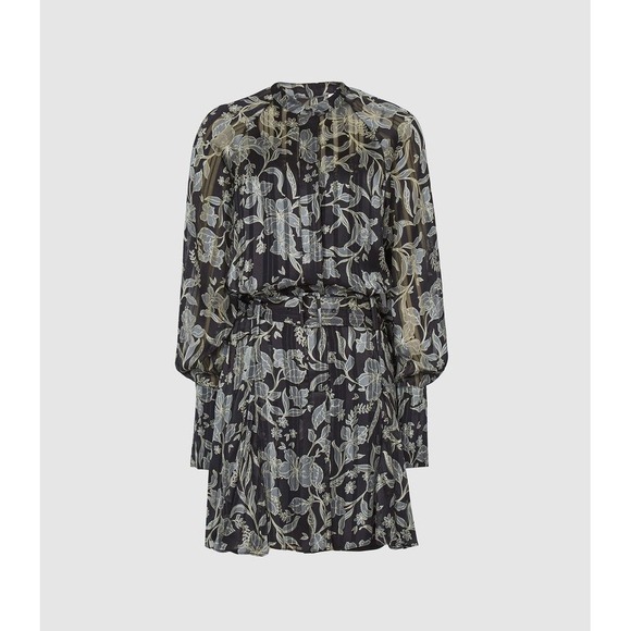 Reiss‎ Dress Womens Sz8 Black Floral Long Sleeve Larissa Sheer NWT has Pockets - Picture 1 of 7